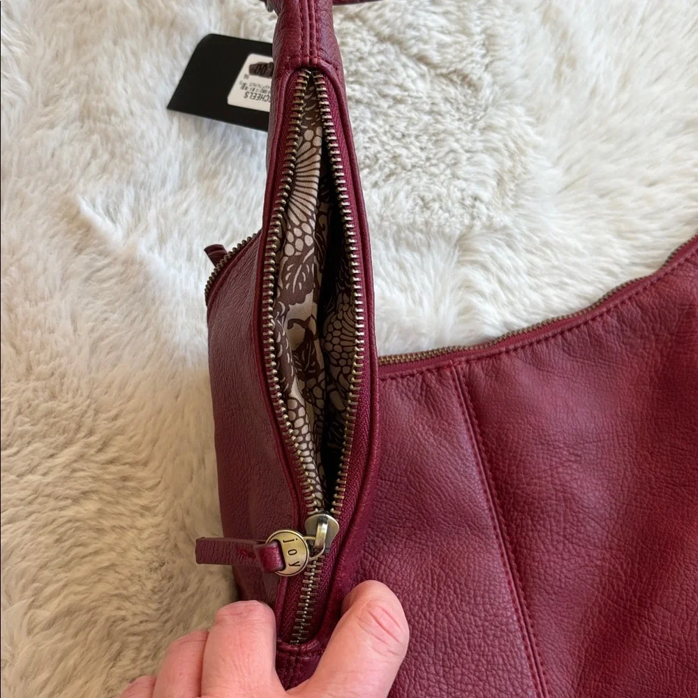 NWT Red Vegan Leather Hobo Shoulder Bag Joy Susan Rochelle Large Crescent travel